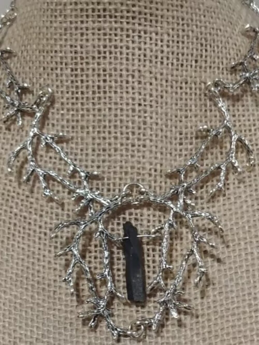 Silver Tree Branch Necklace with Hematite Gemstone